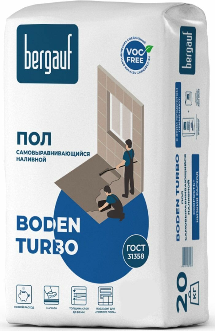 Бергауф Боден Турбо наливной пол (20кг) / BERGAUF Boden Turbo самовыравнивающийся наливной пол (20кг)