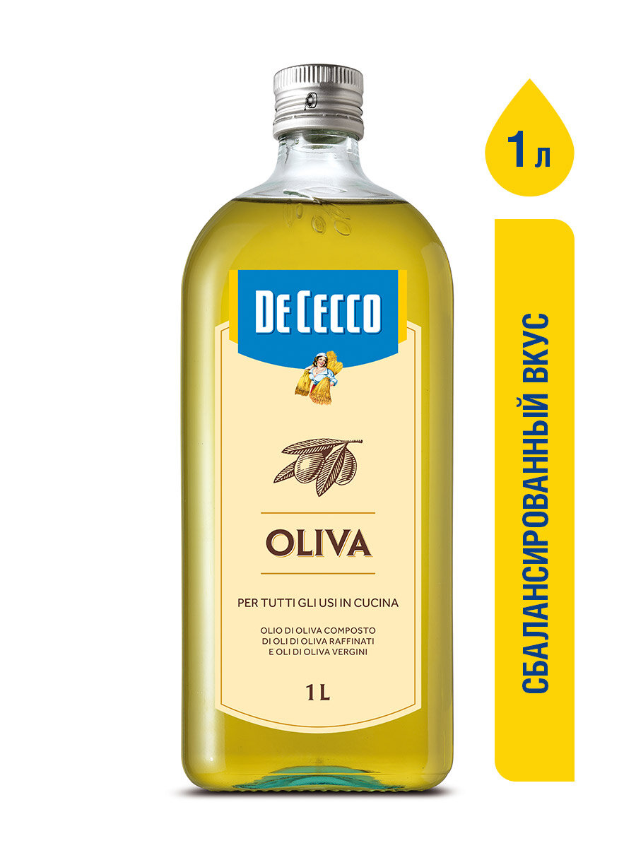 Масло оливковое рафинированное с добавлением масел оливковых нерафинированных OLIO DI OLIVA т. м. «De Cecco», 1000мл