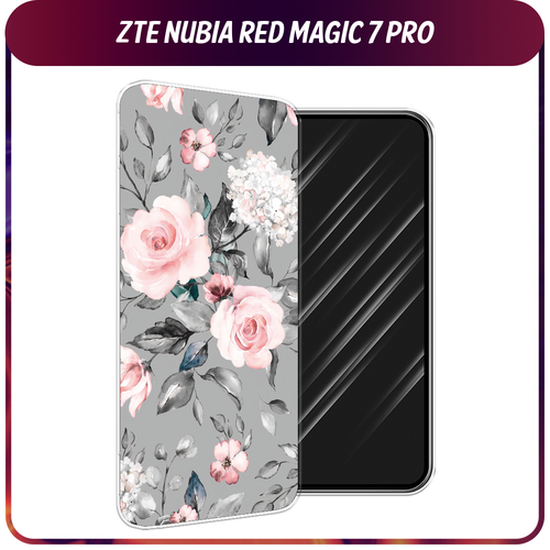 Силиконовый чехол на ZTE Nubia Red Magic 7 Pro / ЗТЕ Нубиа Ред Меджик 7 Про Розы на сером силиконовый чехол на zte nubia red magic 7 pro зте нубиа ред меджик 7 про леденцовая малина