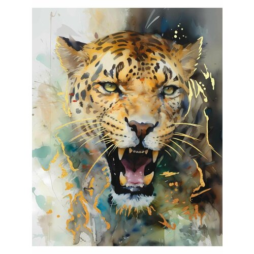 картина по номерам 40х50см с поталью климт слезы фрейи флюид Картина по номерам 40х50см с золотой поталью Опасный леопард