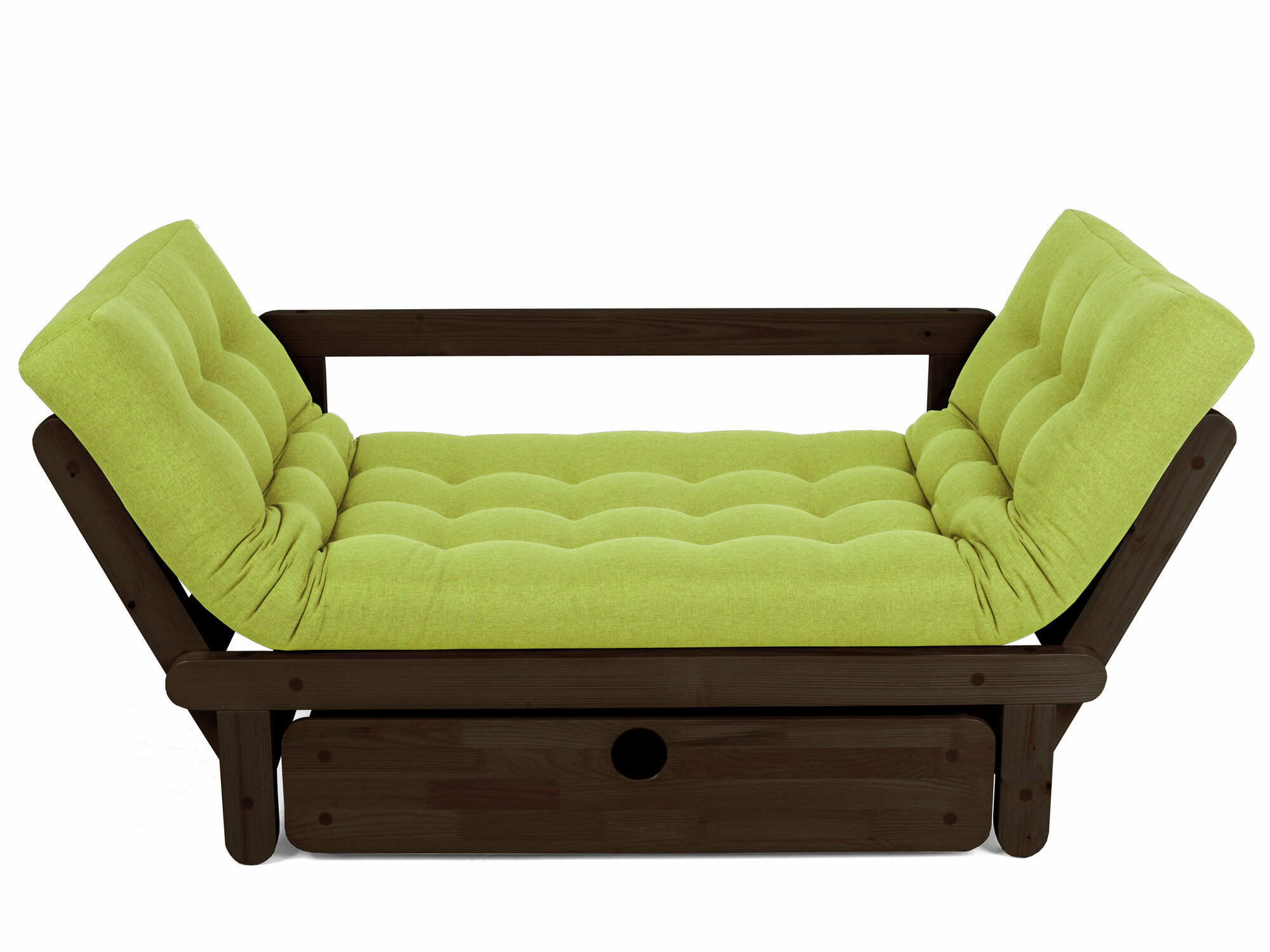Садовый диван сламбер BOX-С, зеленый-венге, рогожка, двухместный, массив дерева, в офис, в салон красоты, на ножках, скандинавский лофт