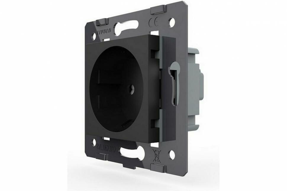 Электрическая розетка LIVOLO с заземлением защитными шторками 16A, цвет черный механизм VL-C7-C1EU-12