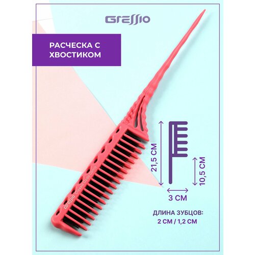Gressio, Профессиональная расческа с пластиковым хвостиком для создания начеса, окрашивания и мелирования волос 22.4 см