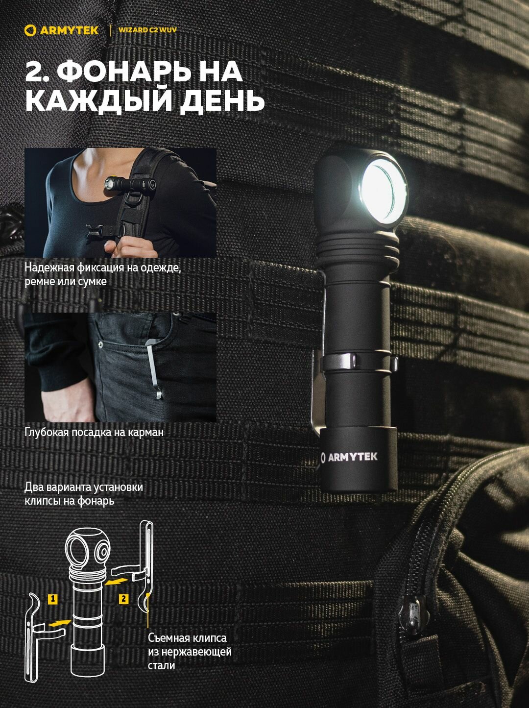 Фонарь Armytek Wizard C2 WUV Magnet USB (белый и ультрафиолетовый свет) F08901UF — фото 1