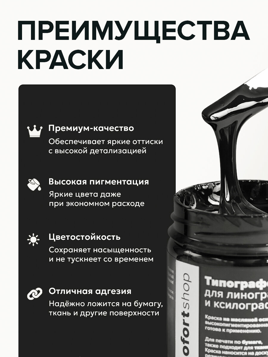 Типографская краска OfortShop, черная CMYK, 150 мл, для линогравюры и ксилографии — фото 1