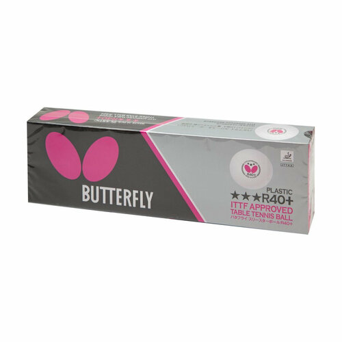 Мячи для настольного тенниса Butterfly 3* R40+ Plastic x12 White
