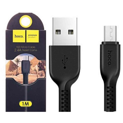 Кабель Hoco X20, microUSB - USB, 2,4 А, 1 м, PVC оплетка, черный кабель hoco upl12 plus usb microusb 1 2 м черный