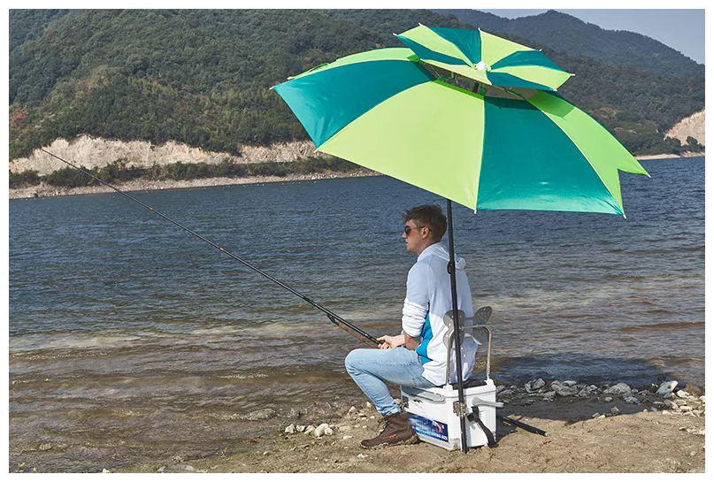 Зонт складной большой, дачный, на природу, для сада, пляжный, для рыбалки, от солнца и дождя, водонепроницаемый, с креплением, диаметр купола 2.4 м - фотография № 9