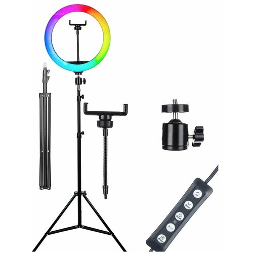 Кольцевая селфи LED светодиодная лампа MJ-26 26 см держатель телефона пульт штатив 210 см 152900₽