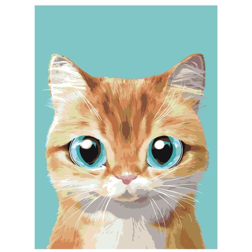 Картина по номерам, Живопись по номерам, 36 x 48, A573, рыжий котёнок, животное, голубые глаза, милый, рисунок