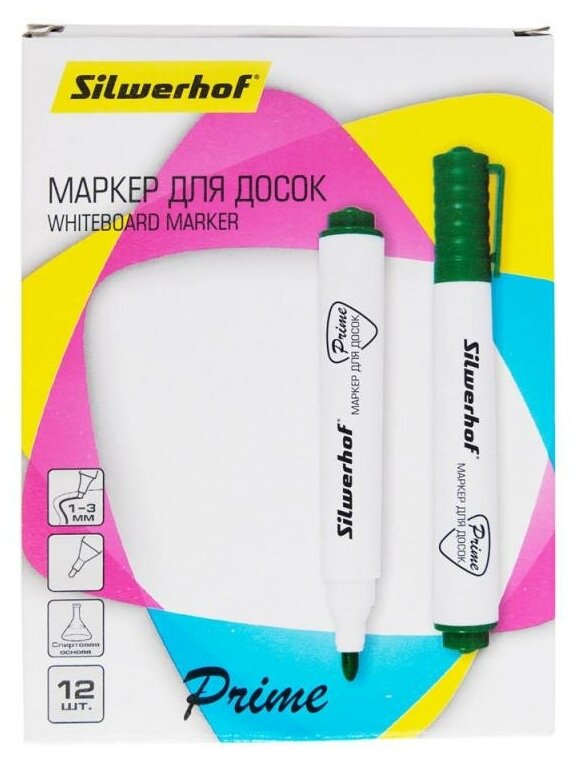 Упаковка маркеров для досок SILWERHOF Prime, зеленый [118007-03] 12 шт./кор. - фото №1