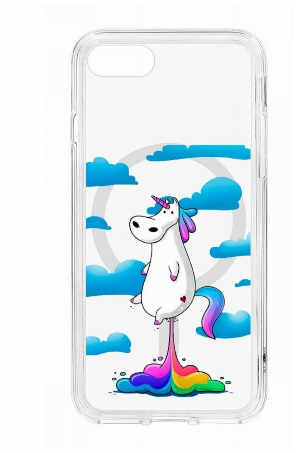 Чехол для iPhone 7/8/SE Kruche Print MagSafe Flying Unicorn,прозрачная накладка с защитой камеры,с рисунком,противоударный силиконовый бампер