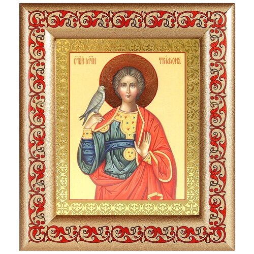 Мученик Трифон Апамейский, икона в широкой рамке с узором 14,5*16,5 см