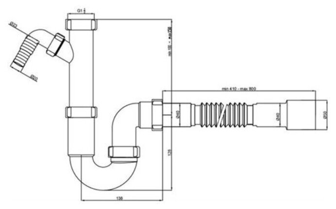 Отводная арматура Blanco 3 1/2" + Сифон 1 1/2 х 40 с гофрир. трубой 40х40/50 229362-S