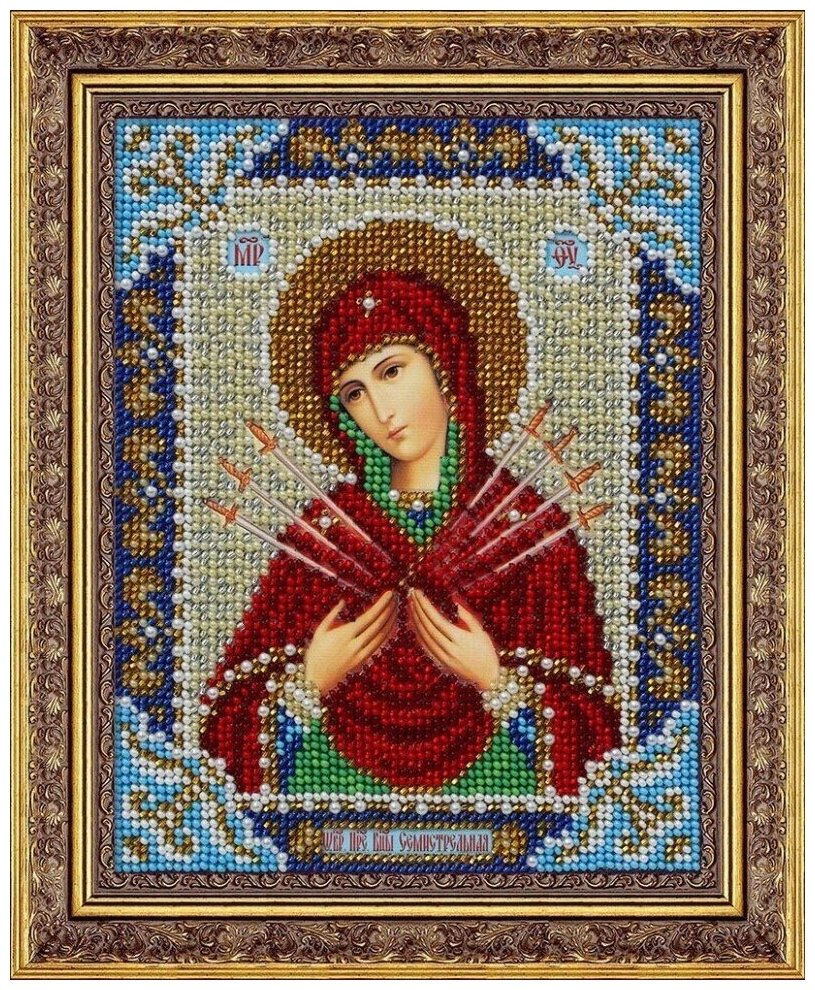 Пресвятая Богородица Семистрельная #Б-716 Паутинка Набор для вышивания 14 x 18 см Вышивка бисером