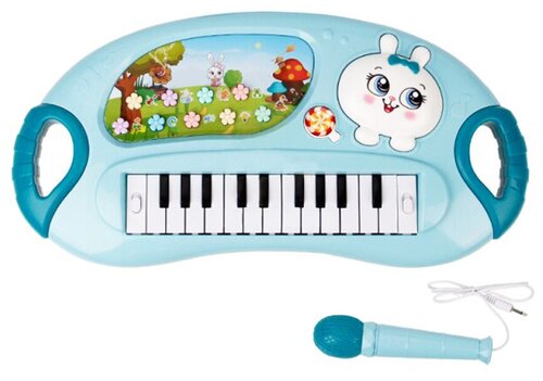 Детское пианино с микрофоном Зайка на батарейках со световыми и звуковыми эффектами