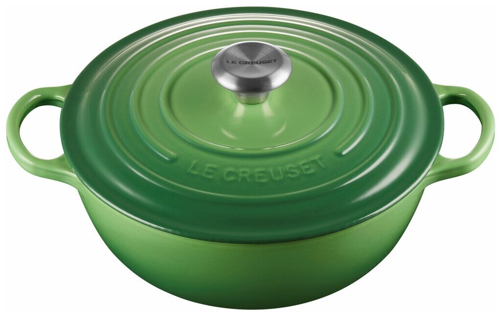 Чугунный эмалированный казан, Le Creuset, 26 см, Зелёный бамбук, стальная ручка, чёрная эмаль