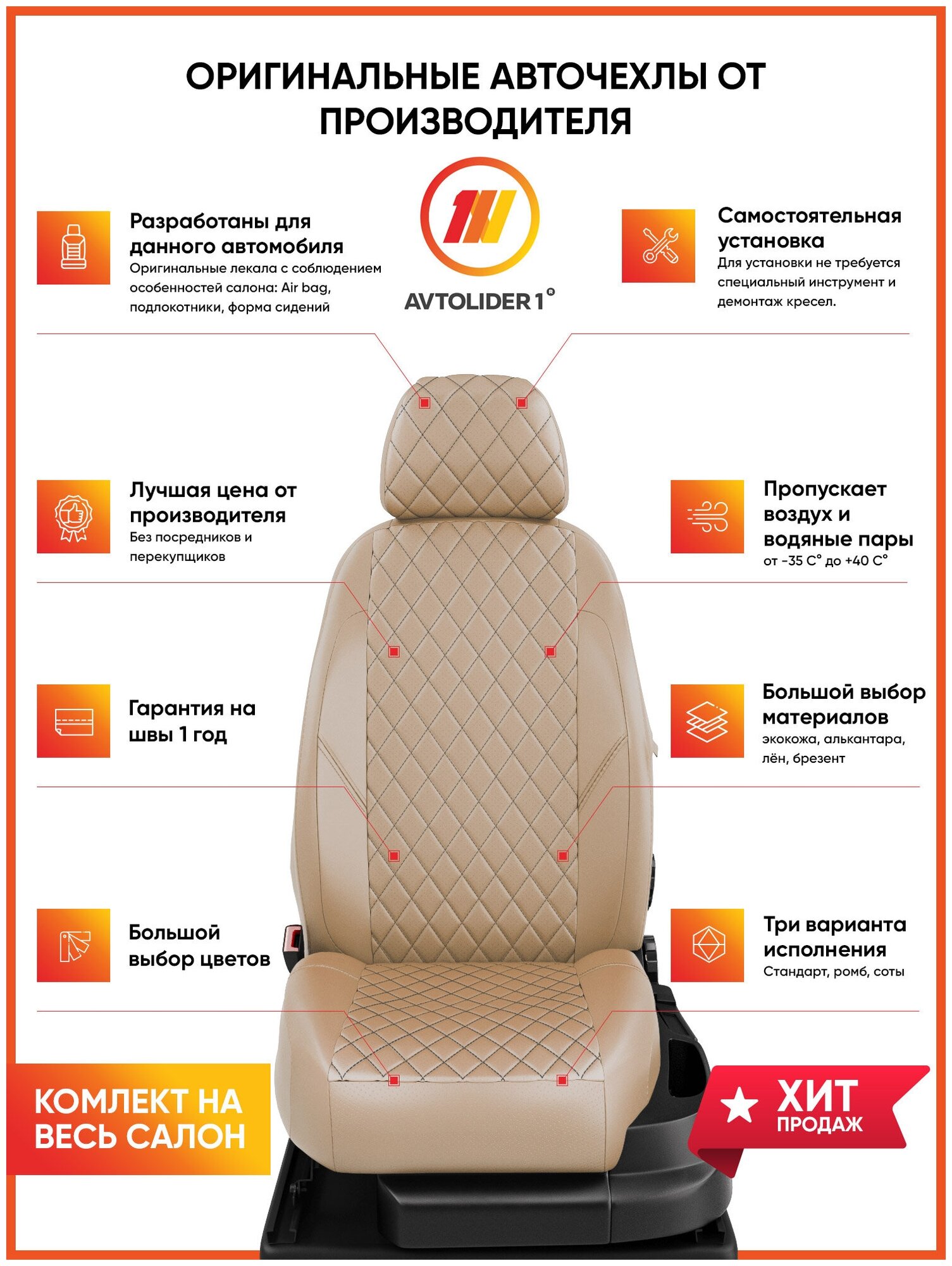 Чехлы на сиденья Geely FC (Vison) (Джили Фс Висон, Фс Вижион) с 2008-н.в. седан 5 мест ромб бежевый-бежевый