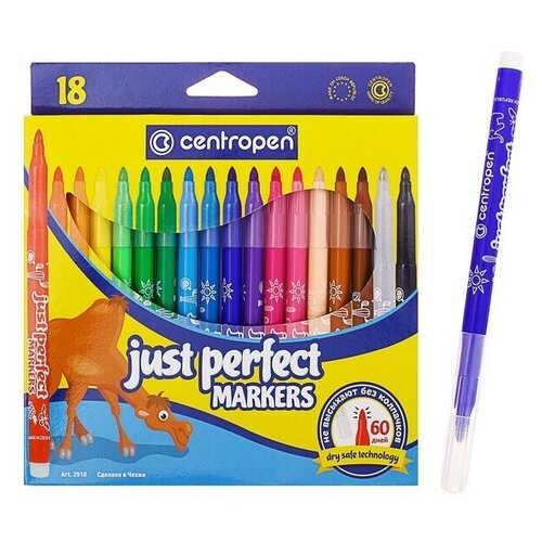 Centropen Фломастеры 18 цветов 3.9 мм Centropen 2510 Perfect, невысыхаемые, картонная упаковка, европодвес