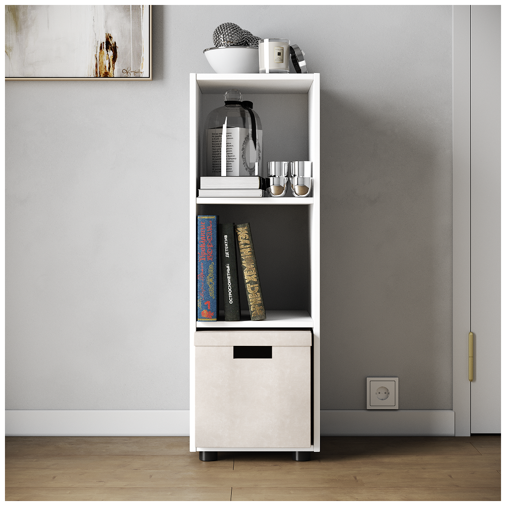 Стеллаж Kvadro-1 белый деревянный для хранения вещей книг игрушек для дома и офиса этажерка полка 330х332х990 (ДхШхВ)