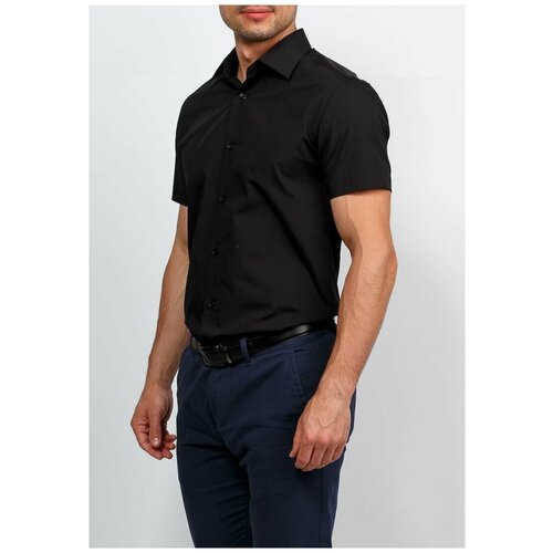 фото Рубашка мужская короткий рукав greg 340/309/blk/zv, приталенный силуэт / slim fit, цвет черный, рост 174-184, размер ворота 37