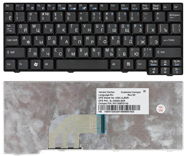 Клавиатура для Acer Aspire ONE ZG6X черная без рамки