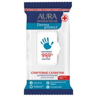 Салфетки влажные Aura "Derma Protect", 20*15, big-pack с крышкой, 40шт, антибактериальные, спиртовые