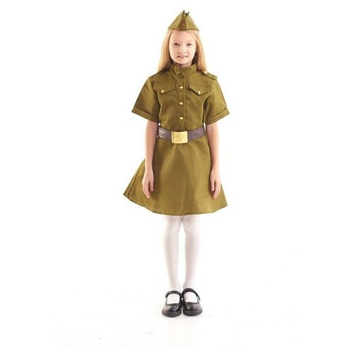 Военная форма Платье ВОВ, 122-134, 5-7лет карнавальный костюм для девочки военный платье ремень пилотка размер 68 рост 134 см