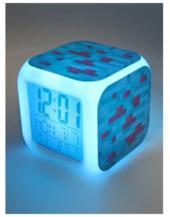 Детский настольный электронный будильник с подсветкой/ детские электронные настольные часы ночник Блок красной руды Майнкрафт - фотография № 5