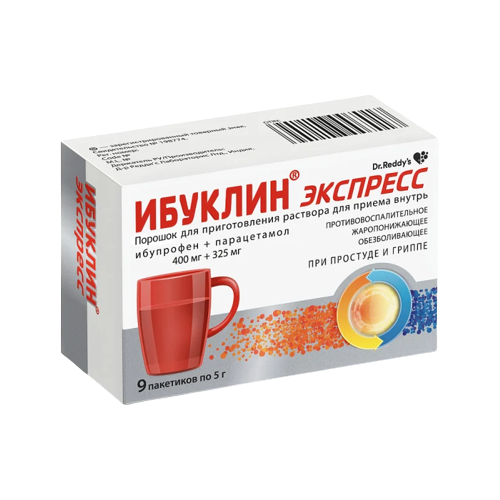 Ибуклин Экспресс пор. д/приг. р-ра д/вн. приема, 400 мг+325 мг, 5 г, 9 шт.