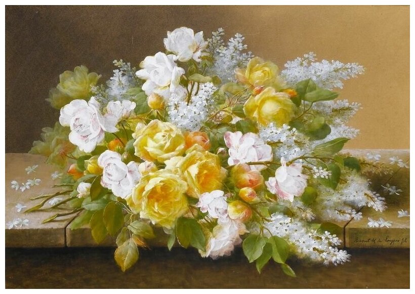 Репродукция на холсте Розы и сирень (Roses and lilac) №3 Лонгпре Поль 71см. x 50см.