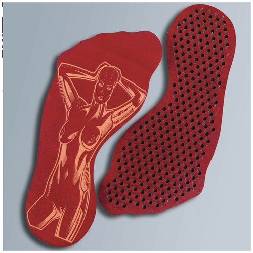 фото Доска для йоги садху с гвоздями в форме стопы киберпанк - 3477 wood art