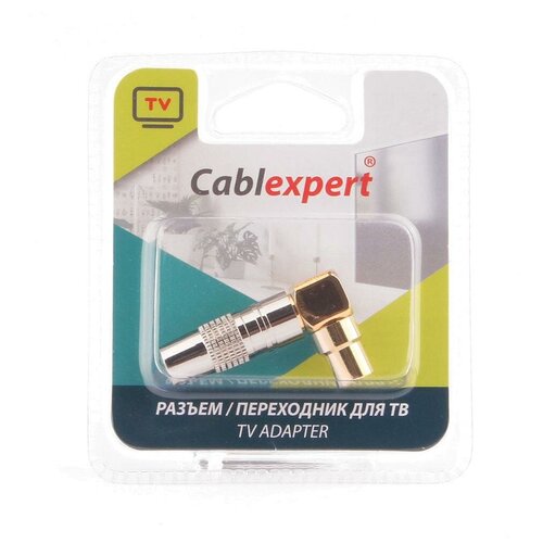 Разьем Cablexpert TVPL-07, TV (папа) позолоченный, латунь OD8.5, 90 градусов, блистер разъем антенный папа cablexpert tvpl 05