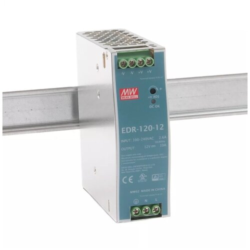 EDR-120-12 MEAN WELL Источник питания, 12В, 10А, 120Вт преобразователь ac dc сетевой mean well edr 75 12 75вт вход 90…264v ac 47…63гц 127…370в dc выход 12в 6 3a рег вых 12 14в изоляция 3000в ac в