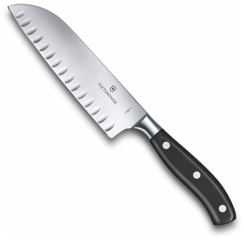 Нож сантоку VICTORINOX Grand Maitre, кованый, рифлёное лезвие из нержавеющей стали 17 см, черный. 7.7323.17G