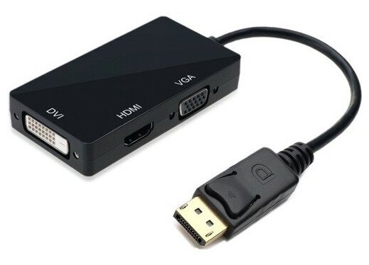 Видео адаптер Orient C309 DisplayPort на DVI-HDMI-VGA кабель 0.2 метра, чёрный