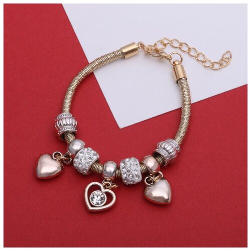 фото Queen fair браслет "марджери" на нити, сердце, цвет белый в золоте, l=18,5см