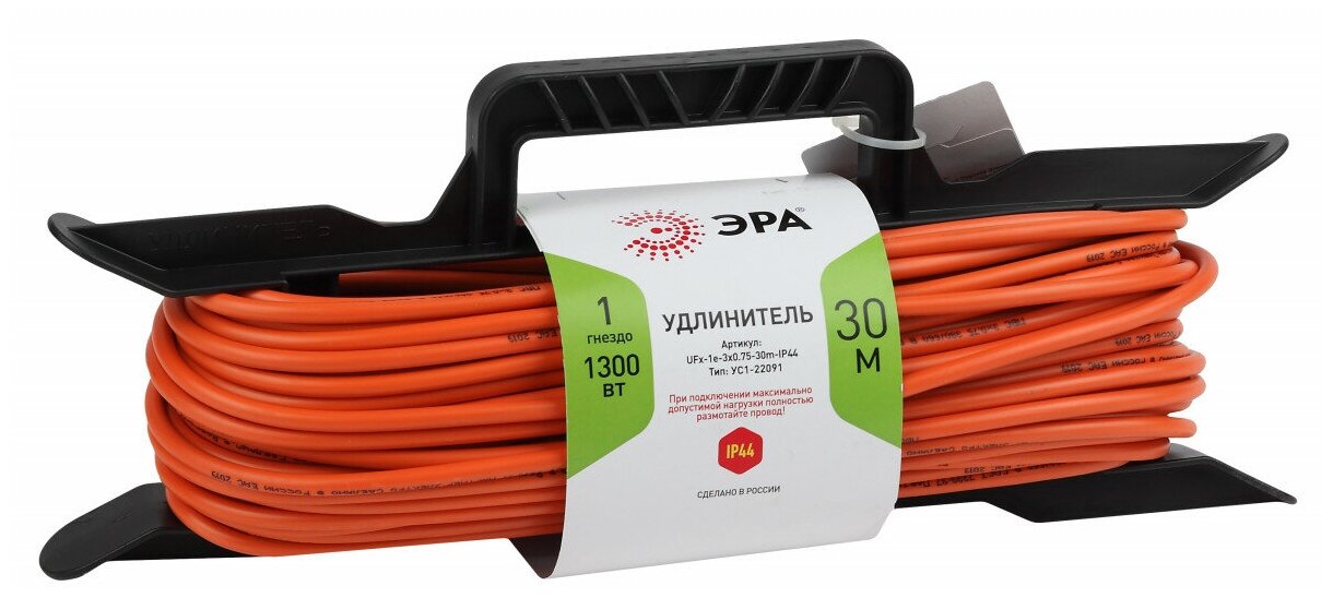 ЭРА Удлинитель силовой UFx-1e-3x0.75-30m-IP44 на рамке c/з 1 гн 30м ПВС 3x0.75 (6/108)