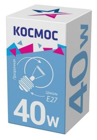 Лампа накаливания Шар 40Вт E27 прозр. Космос LKsmSSpCL40E27v2 (3шт.)