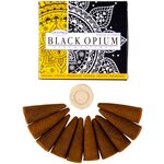 Ароматические конусы, натуральные индийские благовония Deepika Черный Опиум конусы, Black Opium cones, 10 конусов + 1 керамическая подставка - изображение