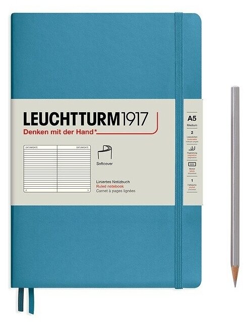 Блокнот Leuchtturm А5 (в линейку), нордический синий, 61 лист, мягкая обложка