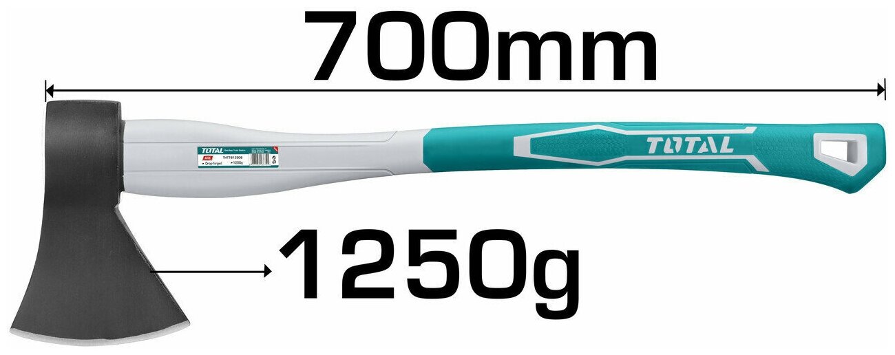 Топор Total, 1250 г, с фибергласовой рукояткой, длина 700 мм - фотография № 2