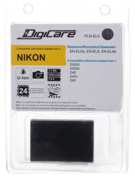 Аккумулятор для фотоаппарата Digicare PLN-EL9 / EN-EL9a, EN-EL9 для D3000, D5000, D60, D40, D40x