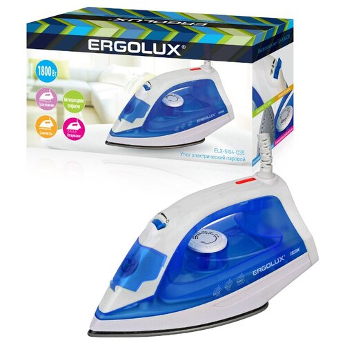 Паровой электрический утюг ERGOLUX ELX-SI04-C35 синий/белый, тефлон 13975