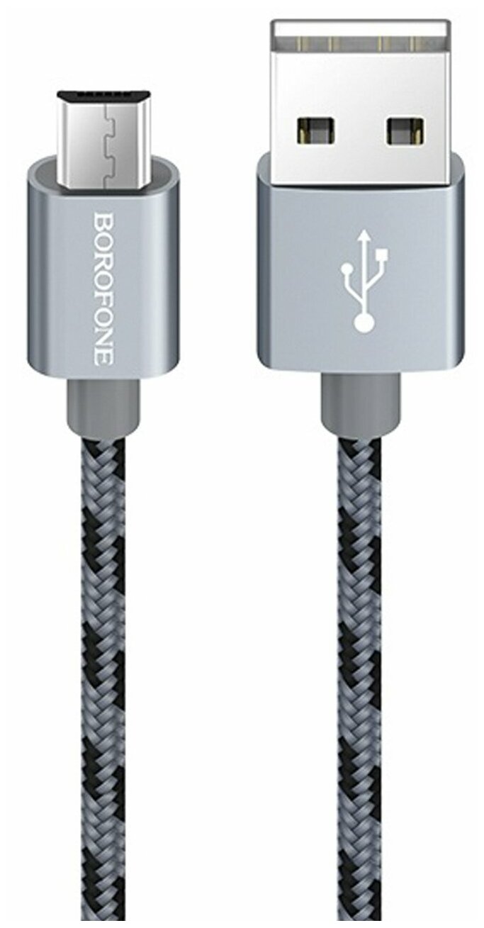 Кабель BOROFONE BX24 Ring current USB - microUSB 1 м metal grey