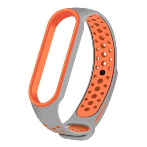 Ремешок Sport для Xiaomi Mi Smart Band 5 / Mi Smart Band 6 силиконовый серый с оранжевым силиконовый ремешок перфорированный nk для часов xiaomi mi band 5 9 серый оранжевый на кнопке