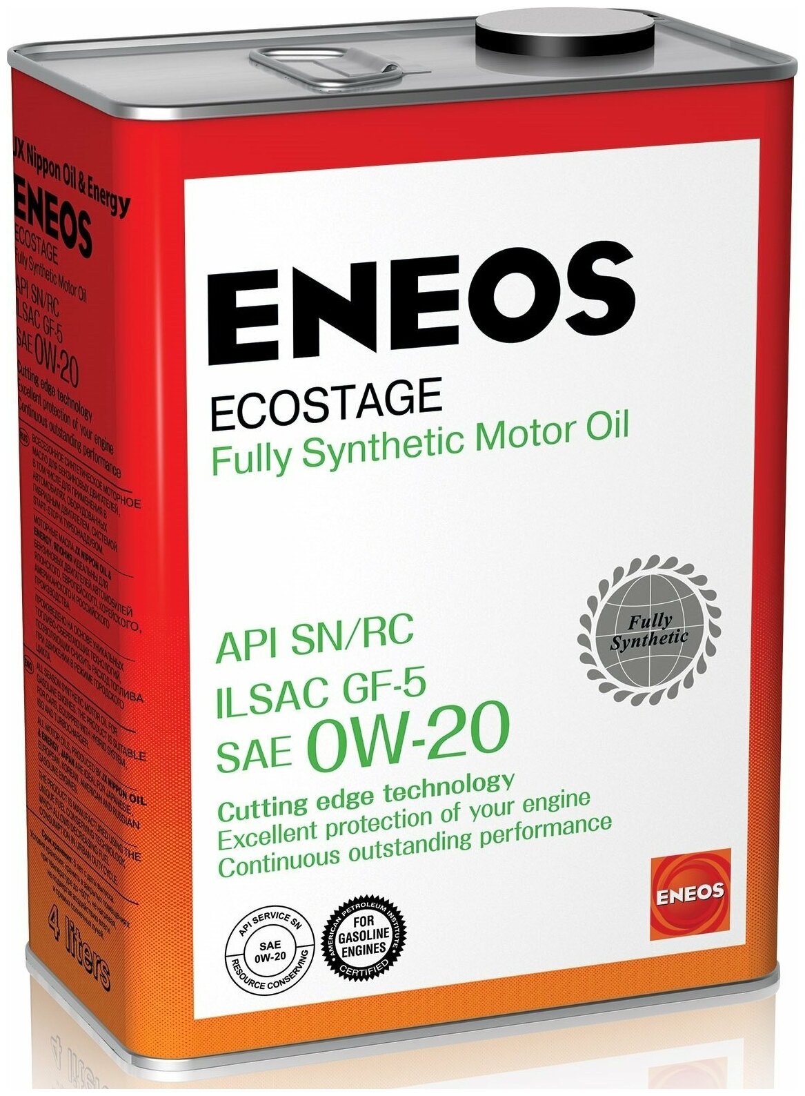 Масло моторное синтетическое Eneos Ecostage 100% Synt. Sn 0w20 4 литра