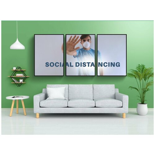 фото Набор модулных постеров для интерьера "социальные distancing, маска, корона" 60x90 см. в тубусе, без рамки lotsprints