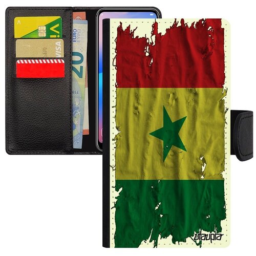 фото Модный чехол книжка на смартфон // xiaomi mi 8 lite // "флаг сенегала на ткани" стиль государственный, utaupia, белый