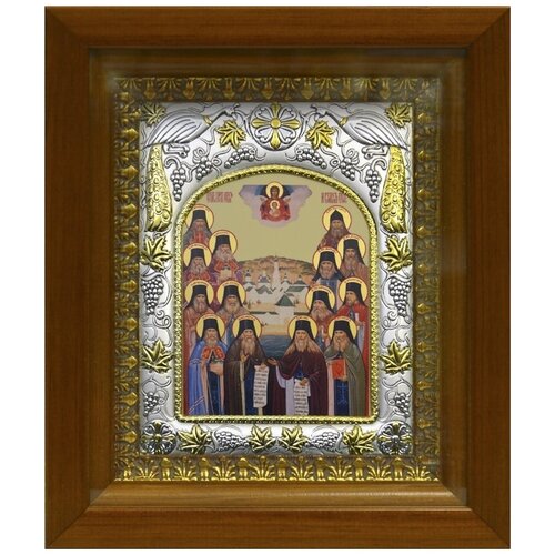 Икона Оптинские старцы, в деревяном киоте икона оптинские старцы размер 8 5 х 12 5 см
